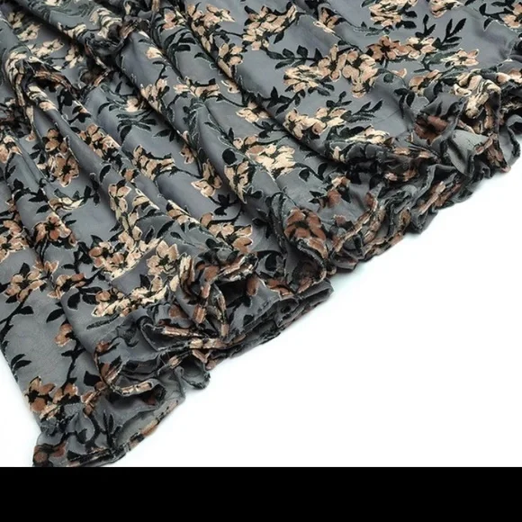 NEW!!! Mesh Dresses Women's Sleeve Flocking Print Vintage Long Party Dress - Picture 7 of 8